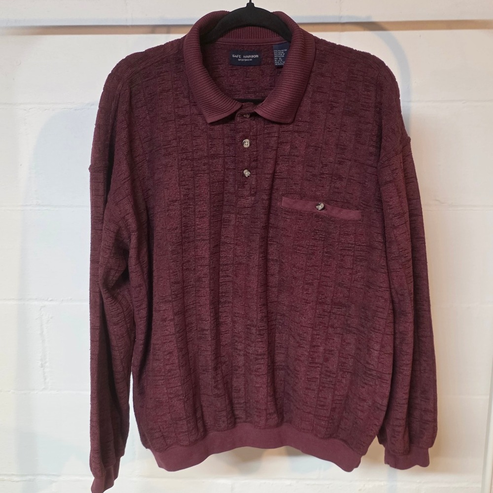 Safe Harbor Sportswear XL Burgundy Soft Textured Polo Long Sleeve Grandpacore‎